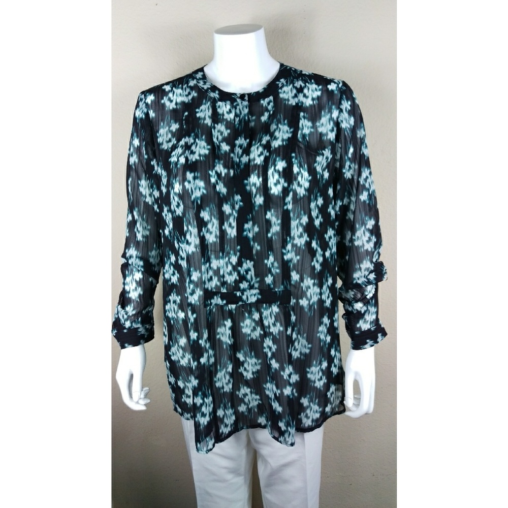Vera Wang Simply Vera Black & Green Printed Blouse